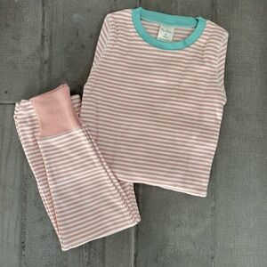 Mini Boden Pink Mint Striped winter Pajama Set long Johns set sleeves 2 3 4